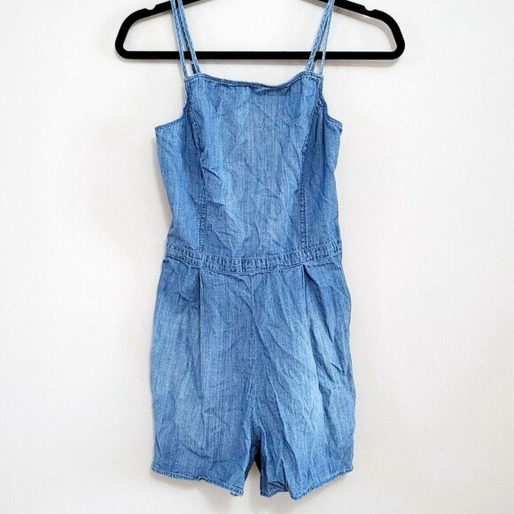 Hollister Chambray Romper Women's Size Small Blue Spaghetti Straps Cotton  Blend - Picture 1 of 4